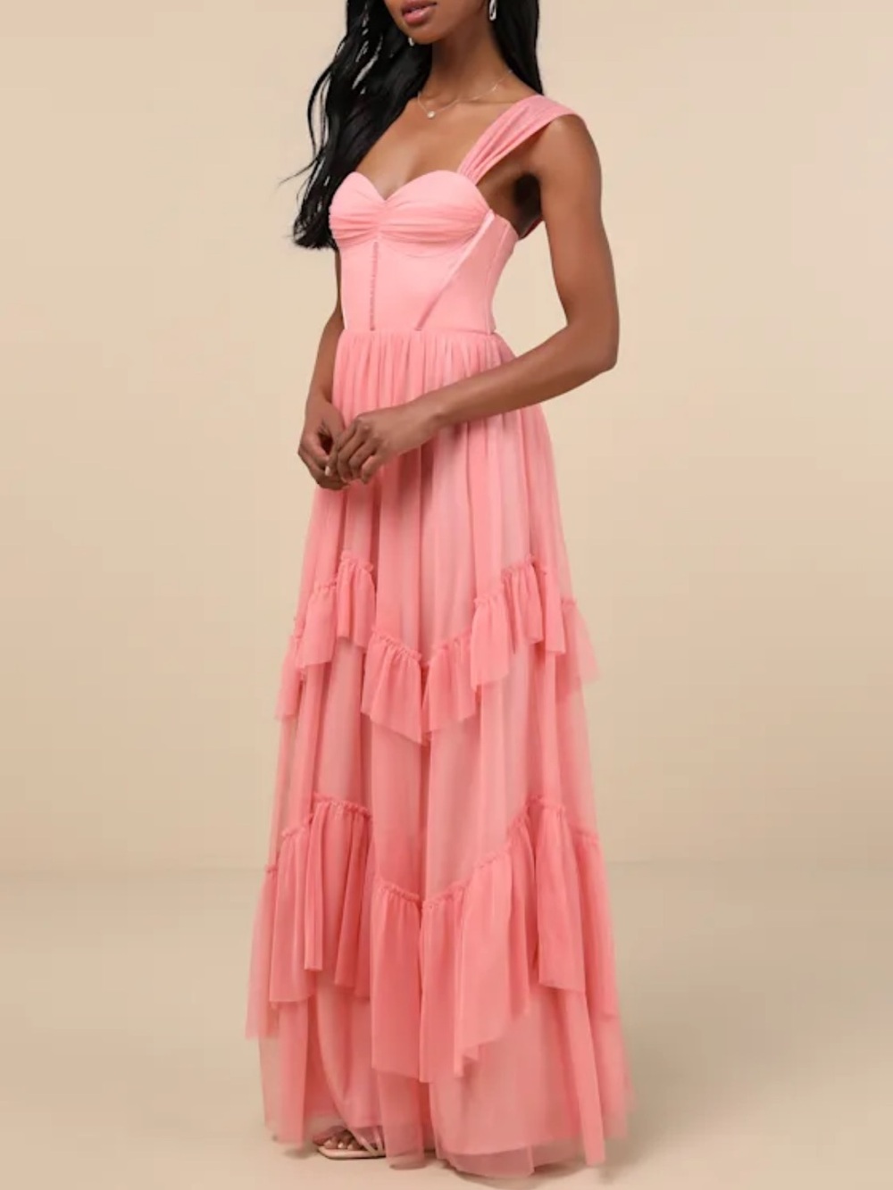 Lulus Pink Mesh Off-the-Shoulder Stunning Personality Maxi Dress Size Large - Picture 3 of 7